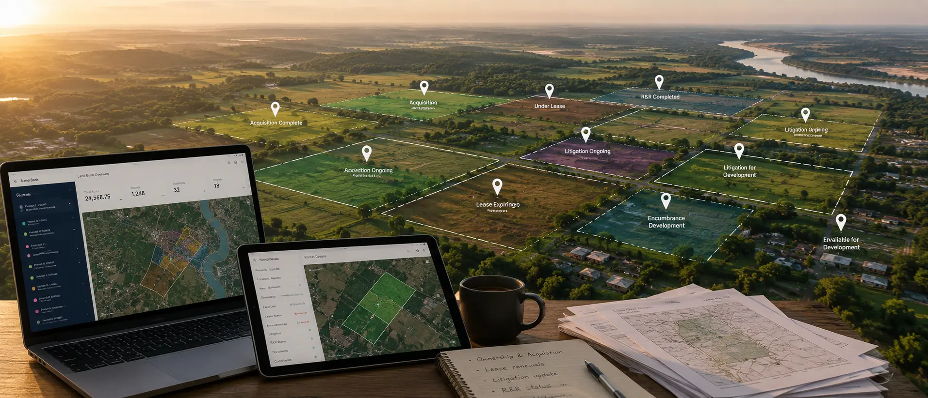 Land bank management — a large land holding tracked parcel by parcel